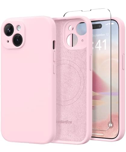 Image of SuydanBox Magnetic for iPhone 15 Plus Case, Compatible with MagSafe, [Full Camera Protection][Screen Protector] Silicone Shockproof Protective Phone Case for iPhone 15 Plus 6.7", Chalk Pink
