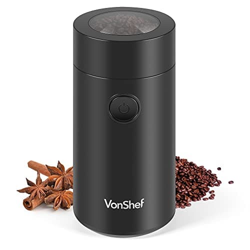 Image of VonShef Electric Coffee & Spice Grinder, for Espresso Beans, Nuts & Grains - Bean & Spices Chopper with Powerful Motor and Tough Stainless Steel Blades, Grind up to 60g / 4 Cup Capacity - Black 150W