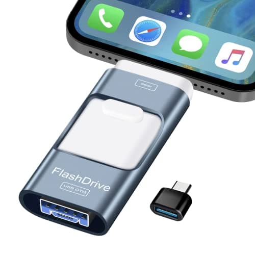 Image of ZARMST USB Stick 256GB, 4 in 1 Flash Drive 3.0 High Speed Photostick, Memory Sticks External Storage Pen Drive for Phone/Pad/Android/PC, Copy Photo Videos Files With One Click (Blue)