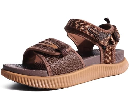 Image of KuaiLu Womens Orthopedic Walking Sandals Plantar Fasciitis Arch Support Ladies Recovery Sport Outdoor Travel Sandles Open Toe Thick Athletic Cushion Foam Sandals Adjustable Strap Brown Size 8