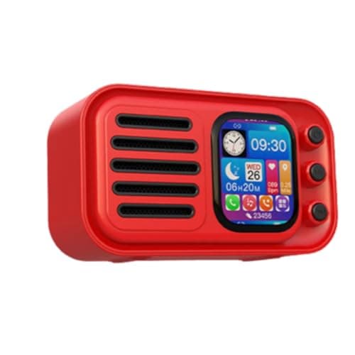 Image of yasoe Wireless Bluetooth Speaker Mini Touch Screen Bluetooth Speaker FM Radio Card Subwoofer withAlarm Clock Lyrics Display Red