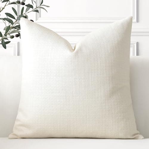 Image of Artscope Linen Cushion Covers Set of 1 Decorative Square Pillowcase Pillow Cover 20x20 Inch for Home Decor Sofa Bedroom Car 50x50cm Cream White