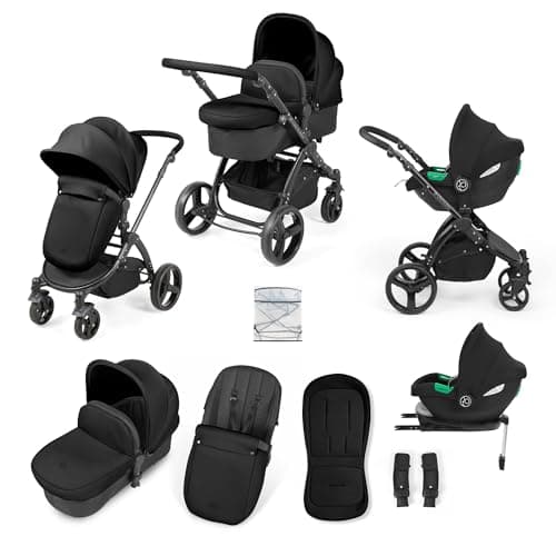 Image of Ickle Bubba Stomp Urban Travel System with i-Size Cirrus Car Seat & ISOFIX Base (Midnight) – Birth to 22kg (Approx. 4 Years), Lightweight Pram with Seat Unit, Compact Fold & Essential Accessories