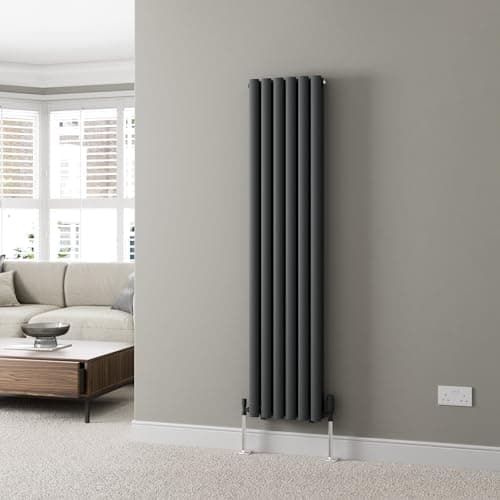 Image of DuraTherm® 1600 x 360mm Anthracite Vertical Designer Radiator Double Column Oval Tube Modern Central Heating Panel Bathroom Radiators