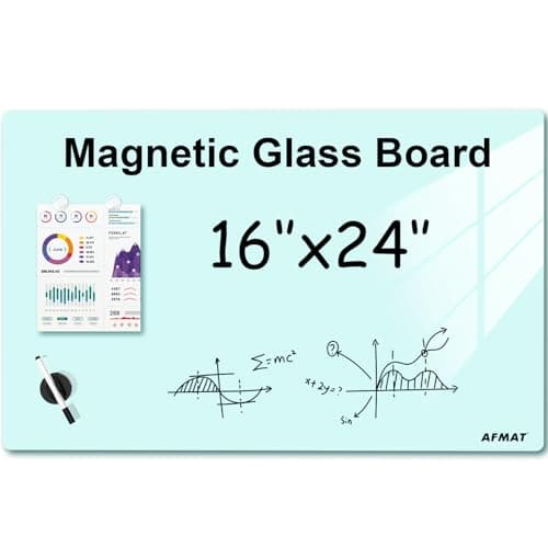 Image of AFMAT Magnetic Glass Dry Erase Board 40x60 cm, Modern Memo Board, Wall Mounted Tempered Glass Whiteboard Frameless for Home, Office, Kitchen, White, GB05