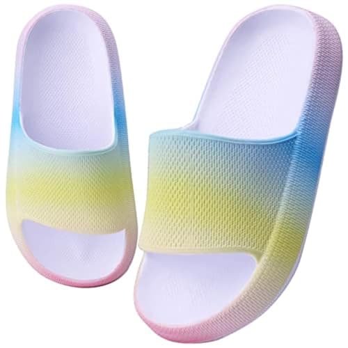 Image of WYSFLY Kids Sliders Boys Girls House Slippers Non-slip Summer Beach Pool Slide Sandals Rainbow 11 UK Child