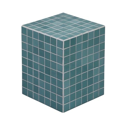 Image of JONATHAN Y END2000A Callista 18" Modern Bohemian Ceramic Tiled Rectangle End Table, Side Table, Accent Table for Living Room, Bedroom, Teal Blue/White