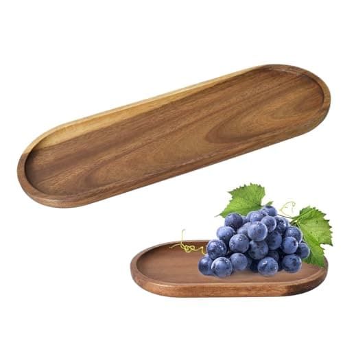Image of 2 Oval Trays Set | Small Wooden Serving Tray in 2 Sizes (29cm & 19cm) | For Cheese, Breakfast, Decor, Candles & Parties