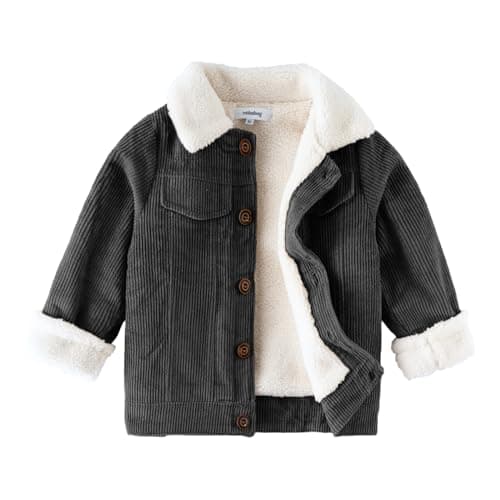 Image of Volunboy Toddler Corduroy Sherpa Jacket, Fleece Lining Coat Lapel Button Down Thicked Warm Outwear for Baby Boys Girls(15-18 Months,Tag size 85,Black)