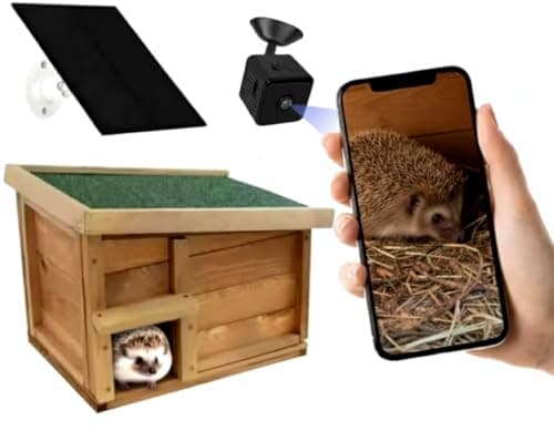 Image of Smart Hedgehog House with HD Camera – Solar-Powered Wi-Fi Wildlife Box with Night Vision & Audio, Live Stream to Phone, Weatherproof Wooden Hedgehog Shelter, Eco Gift for Nature Lovers