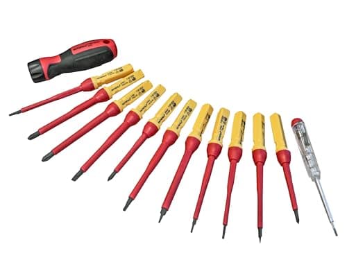 Image of Faithfull VDE Screwdriver Set & Storage Wallet – 13 Piece Kit with Slotted, Phillips, Pozidriv & Star Tips, Soft-Grip Auto-Lock Handle, Quick Release Tip Change - BS EN60900:2012, 1000V Working Limit