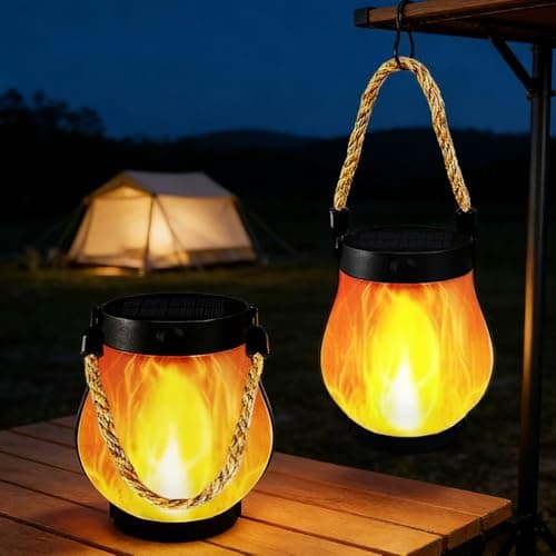 Image of NAVESO 2Pcs Solar Lantern Outdoor Lights, 12*13cm Dancing Flame Solar Lamp, Outdoor SolarLanterns, USB Dual Charging Modes, SolarLanterns for Outside Camping Pathway Yard Garden Decor, Waterproof