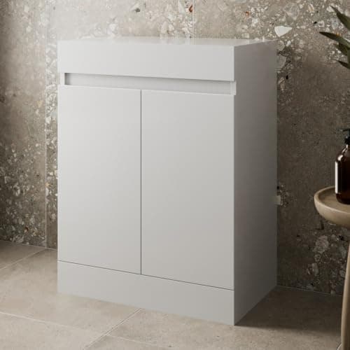 Image of 600mm White Gloss Bathroom Countertop Vanity Door Unit Floor Standing Soft Close Doors