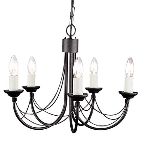 Image of 5 Bulb Chandelier Hanging Pendant Light - Gothic Style - Ivory Colour Candle Tube - Black - LED E14 60W Bulb