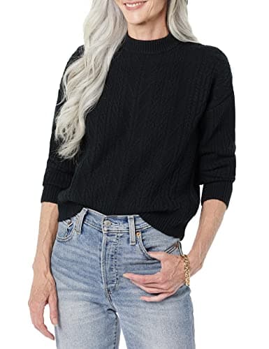 Image of Amazon Essentials Women's Soft-Touch Modern Cable Crewneck Sweater (Available in Plus Size), Black, XS