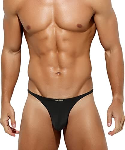 Image of Casey Kevin Mens Sexy Thong Underwear Low-Rise Seamless G-String Bikini Breathable Pouch Underpants Tagless Pants,Black,XXL