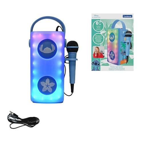 Image of LEXIBOOK, Disney Stitch, Luminous wireless Bluetooth® speaker with microphone, Multi-coloured light effects, SD/TF card slot, Rechargeable battery, Blue, BTP185DZ