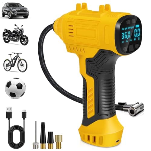 Image of Cordless Tyre Inflator Air Compressor, 25L/min Hand Held Digital Tyre Pump with Pressure Gauge, Rechargeable Battery, Portable Car Accessories with LED Light Electric Pump for Car/Bike/Motorcycle/Ball