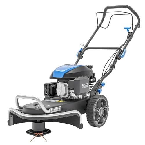 Image of Hyundai 56cm Self-Propelled Wheeled Petrol Trimmer, 173cc 4-Stroke 4.8hp Engine, 4mm Dual Line, 30–75mm Cutting Height, 10" Wheels, 3 Year Warranty