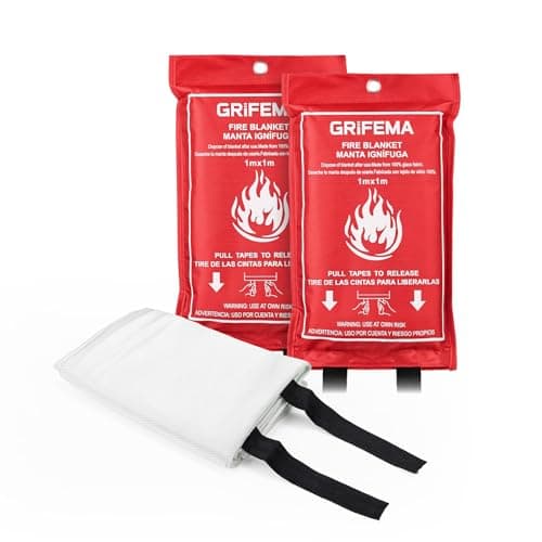 Image of GRIFEMA Fire Blanket for Kitchen Pack of 2, Fire Blanket 1 x 1 m, Fire Protection Blanket with Quick Release - Ideal for Household, Barbecue, Fireplace, Car, Office & Warehouse, GA3002