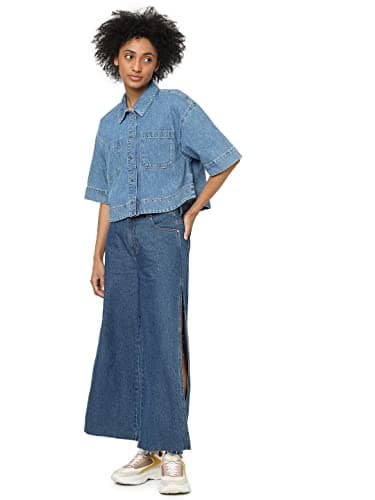 Image of ONLY ONLCLEO Female Denim Shirt, Medium Blue (Medium Blue Denim), L