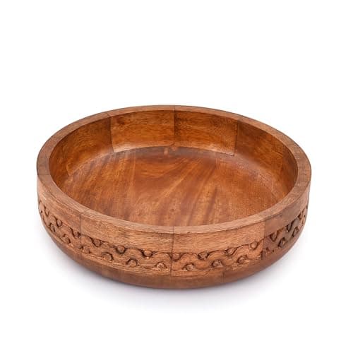 Image of Mahasu Salad Bowl Round Shape Mango Wood Serving Bowl for Vegetables, Fruits, or Salads and Vegetables,Wooden Mixing Bowl (25cmx 25cmx 5.40cm)
