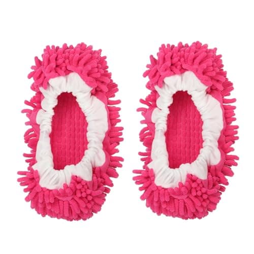 Image of sourcing map Mop Slippers Washable Microfiber Floor Cleaning Shoes Cover Chenille Duster Foot Socks Tools for House Clean, Fuchsia 2 Pack