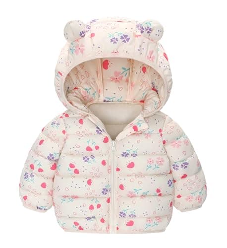 Image of Maeau Baby Hooded Down Jacket Toddler Boys Girls Printed Puffer Coat Cute Warm Winter Padded Snowsuit Outerwear C White 6-12 M