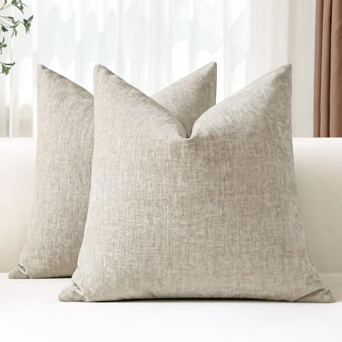 Image of JOTOM Set of 2 Cushion Covers 50x50 cm Soft Chenille Beige Decorative Throw Pillow Covers 20x20 Inch Square Cushion Case Solid Pillowcases for Couch Sofa Living Room Bed Home Decor (Beige)