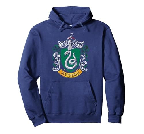 Image of Harry Potter Slytherin House Crest Pullover Hoodie, Adult Unisex, Navy Blue, Large