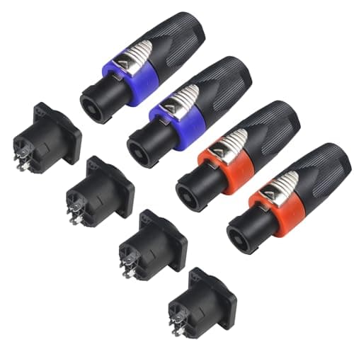 Image of wecan Speakon Connector, Nl4fx Speakon Plug Connectors Speakons Cables, 4 Pin Female to Nl4fc Male Converter Nl2fx Speaker Cable Plug 4 Pole for Speakers Powercon Twist Lock (4 sets male and female)