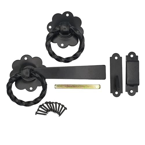 Image of Keypak Twisted Ring Gate Latch for Wooden Garden & Shed Doors, Black Catch Set – Powder Coated External Door Lock
