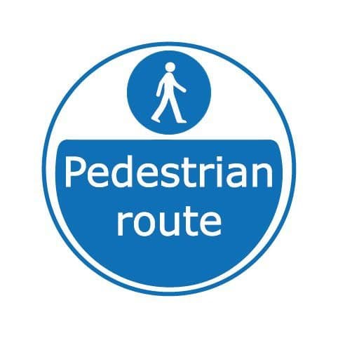Image of 500mm Diameter Pedestrian Route Floor Sticker Sign, Pack of 5 Heavy Duty Safety Floor Stickers (R11 Rated)
