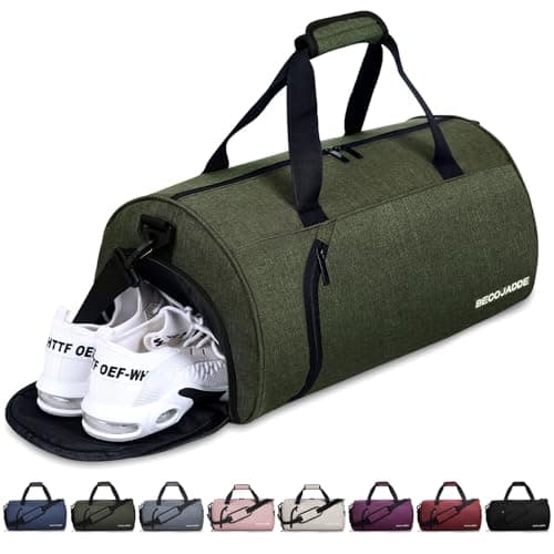 Image of BECOJADDE Gym Bag for Women & Men with Shoe Compartment & Wet Pocket, 35L Travel Sports Duffel Bag for Fitness & Workout, Green
