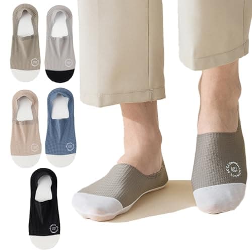 Image of JK Home 5 Pairs Summer Cool Feeling Waffle Invisible Trainer Socks for Men 5-9, Ice Silk Breathable Thin Non Slip Low Cut Liner Ankle Socks in Loafer Sneaker Boat
