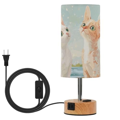 Image of aidingzhi Cartoon Devon Rex Cats A River_4 Touch Table Lamps Bedside Lamp with USB C+A Ports Bulbs Included for Desk