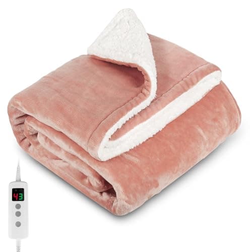 Image of PROALLER Heated Blanket, Electric heated throw 160x130CM Pink, 10 Levels &1-9H Timer Auto-Off, Machine Washable, Soft Flannel Sherpa and Full Body Warming, Sofa Bed Office Use, warm blanket, electric