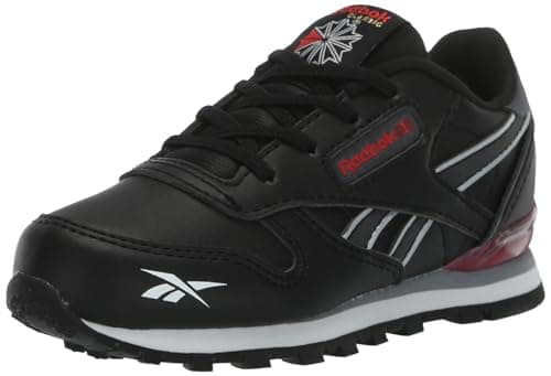 Image of Reebok Unisex Baby Classic Step N Flash Leather Sneaker, Core Black Pure Grey Vector Red, 4 US Infant