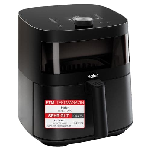 Image of Haier Series 5 - Multi-Function Oil-Free Fryer, 9-in-1, Viewing Window, Hot Air Cooking, Roasting, Grill, Slow Cooking, Defrosting, Yogurt, 7 L [Black]