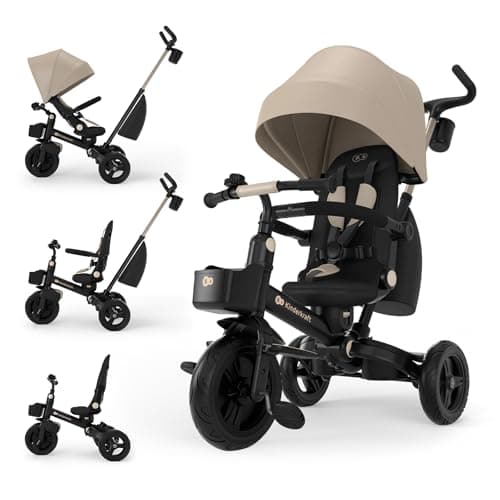 Image of Kinderkraft AVEO 2 PRO Tricycle 6 in 1, CLICK&TWIST Rotating Seat, Reclining Both Directions, Foldable Compact Frame, UPF50+ Canopy, Freewheel, 9 Months to 5 Years, Beige
