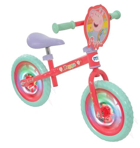 Image of Peppa Pig Balance Bike | 12" Boys Girls Push Along Bicycle with Light Up Wheels | Officially Licensed | Adjustable Height for Toddler Toy | Age 2+