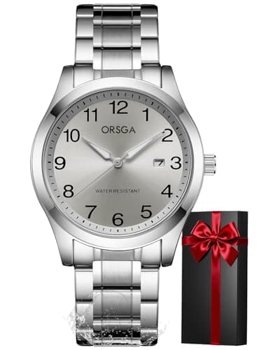 Image of CIVO Easy Read Watches for Men: 40mm Simple Grey Face Silver Stainless Steel Strap - Waterproof Analog Watch with Luminous Hands Date for Business Men, Seniors with Poor Eyesight