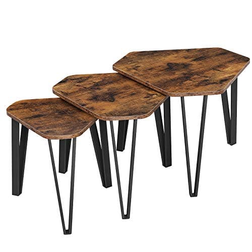 Image of VASAGLE Nesting Coffee Table, Set of 3 End Tables for Living Room, Stacking Side Tables, Sturdy and Easy Assembly, Steel Frame, Industrial Style, Rustic Brown and Black LNT14BX