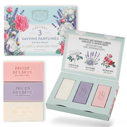 Image of Gift Box - Luxurious Shea Butter Soap Trio – Cotton, Rose & Lavender Scents – Perfect Gifts for Woman - French Gift Set - 97% Natural Ingredients -3x100g