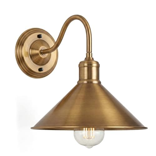 Image of LEDSone Industrial Style Vintage Wall Lights 22cm Yellow Brass Cone Lampshade Rustic E27 Sconce Lamp for Home Décor, Bedroom Bedside, Living Room, Hallway Decorate Fixture