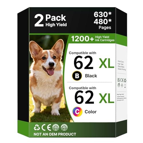 Image of 62 XL 62XL Ink Cartridges Black and Colour Replacement for HP 62 62XL Ink Cartridges Twin Pack for HP ENVY 5540 5546 5544 5644 5640 5646 5541 5542 5543 5545 OfficeJet 200 250 5740 5742 5744 (2-Pack)