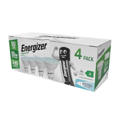 Image of Energizer GU10 LED Bulb A Rated, 1.9W = 50W, Daylight 6500K, 345 Lumens, Pack of 4, Non-Dimmable