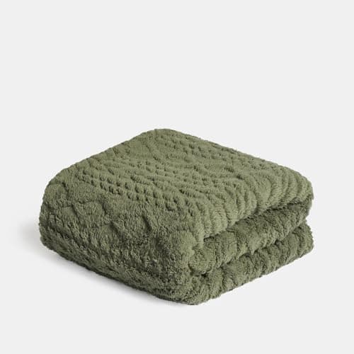 Image of OHS Sherpa Fleece Throw Blanket, Ultra Soft Warm Cable Knit Design Fleece Blanket for Bed Sofa Couch Lightweight Fluffy Reversible Double Bed Throw, Woodland Green - 130 x 160cm