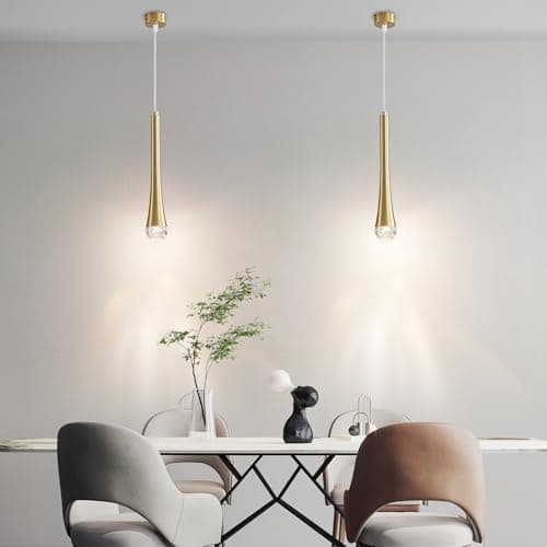 Image of Mikeru Golden Crystal Ceiling Pendant Light, E14 Bulb Removable, 3 Colour Temperature 3000K/4500K/6500K Kitchen Island Pendant Light, Height Adjustable 1.2M, Suitable for Bar, Study, Bedside, 2 Packs