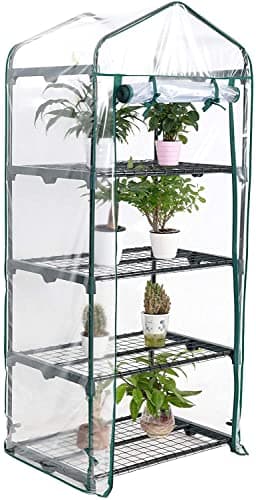 Image of Ram® 4 Tier Walk In Greenhouse – Compact Green House with 4 Shelves and Weatherproof PVC Plastic Cover – Plant House/Grow House for Garden and Outdoor – Roll up Zip Panel Door – Easy No Tool Assembly